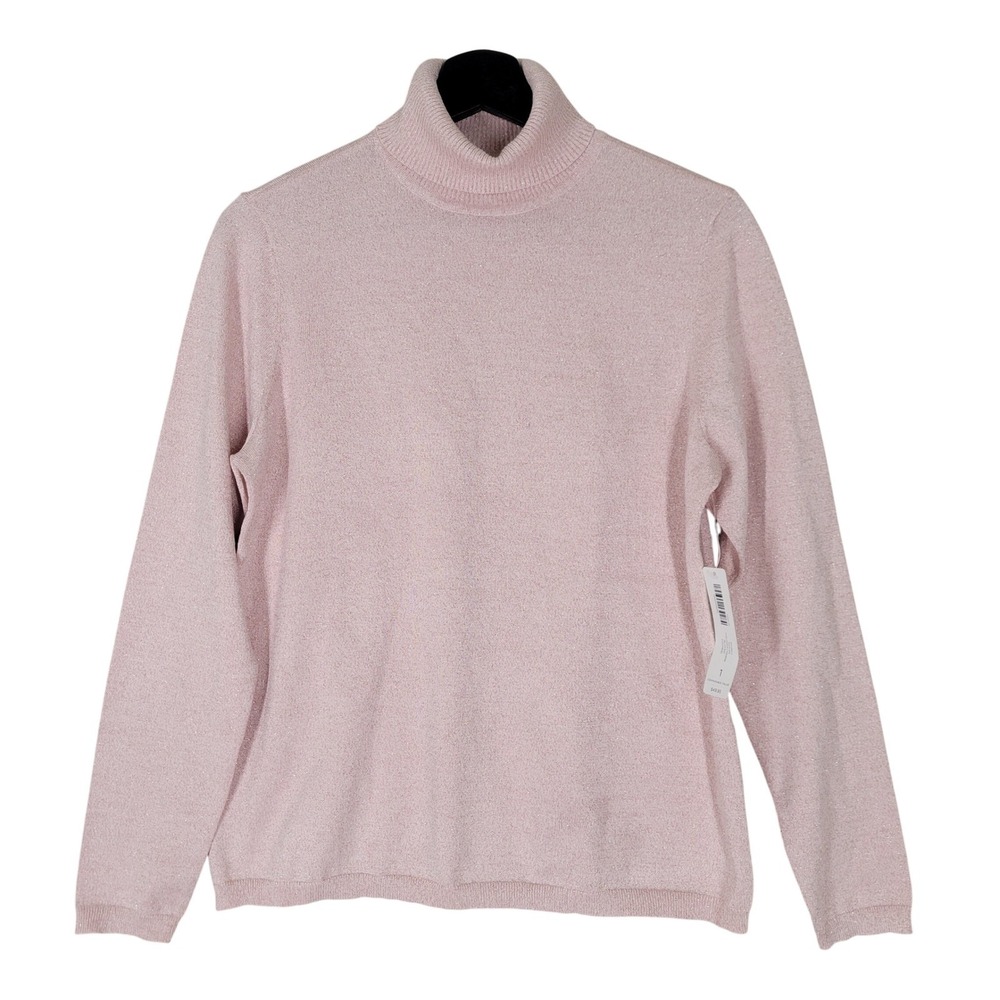 Chico's Turtleneck Sweater Womens 1 Pink Sparkle Ashlan Pullover Metallic